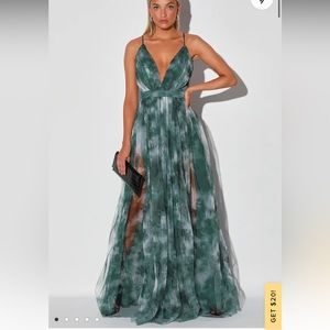 Lulus Elegant Moment Emerald Green Tie-Dye Backless Maxi Dress
